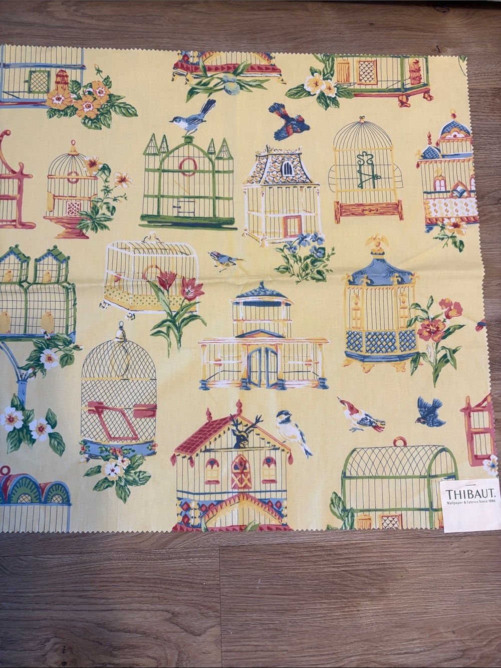 Thibaut Yellow Birdcage Print Fabric Sample New 26"